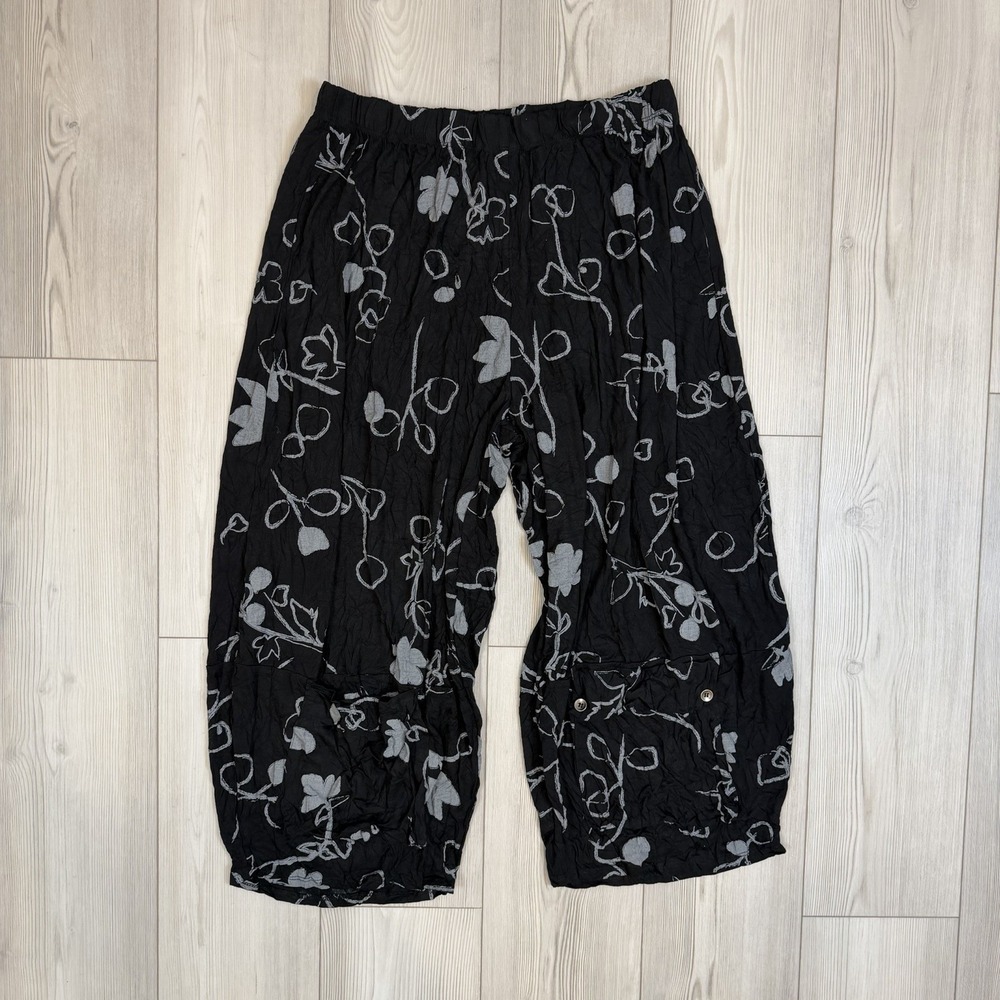 NWT Chalet Et Ceci 1X Sahara Pant Black Print Crinkle Jersey Pull‎ On Stretch